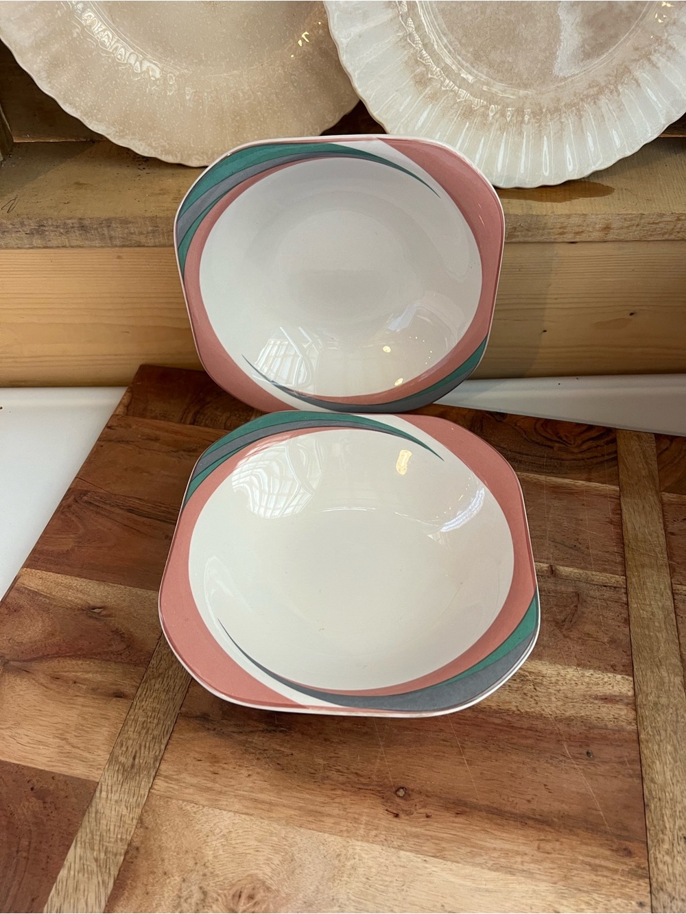 Vintage Sango quadrille pinwheel pink bowls replacement retro cereal